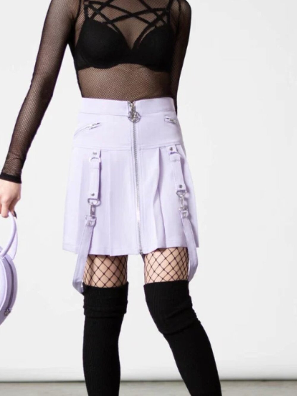 Killstar Blaire B*tch Mini Skirt with Suspenders - Pastel Lilac / Lavender